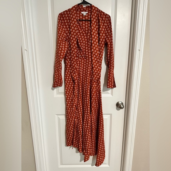 Topshop Horse Coin Print Long Sleeve‎ Midi Dress Coral Womens US 6 UK 10 EUC! - Picture 5 of 15